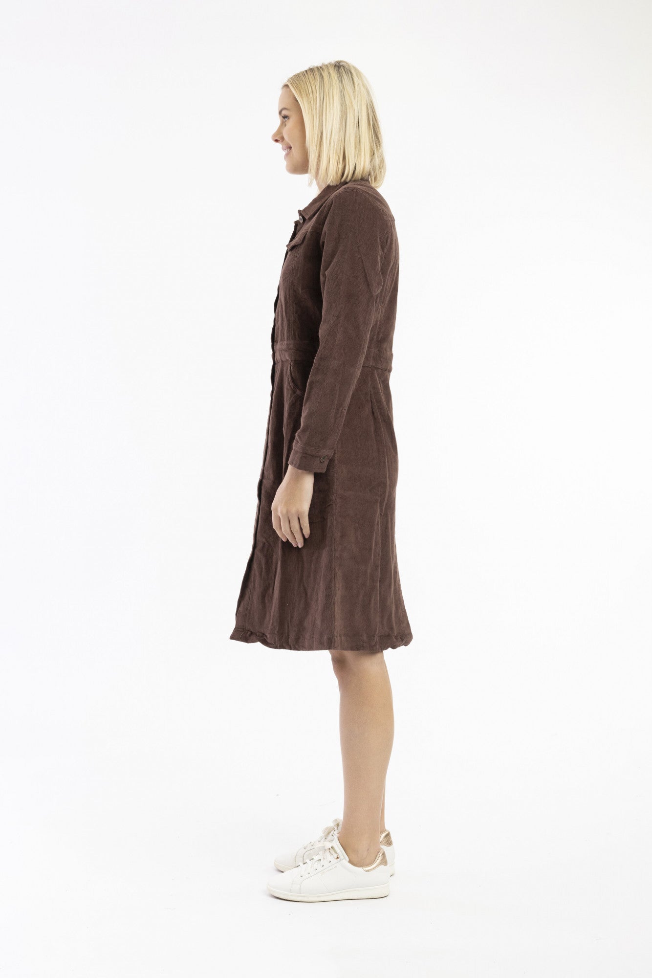 Cord Solid Dress Button - Chocolate
