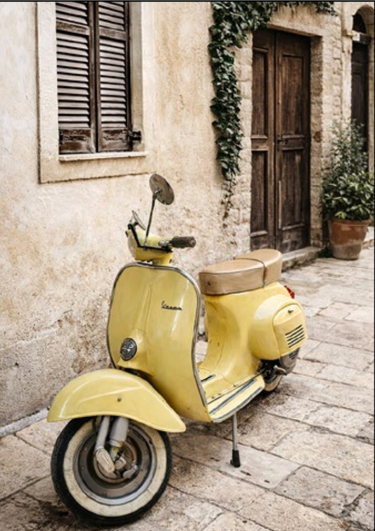 Lemon Scooter Art Print Natural Box Frame