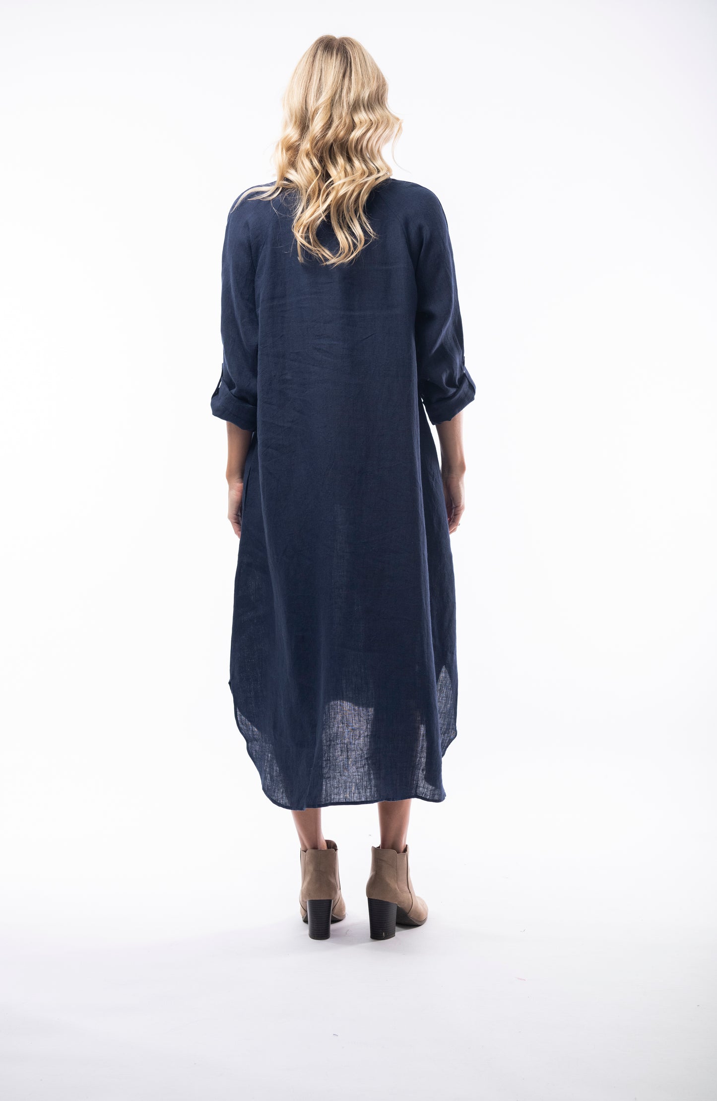Pure Linen Dress Shirt Maxi - Navy