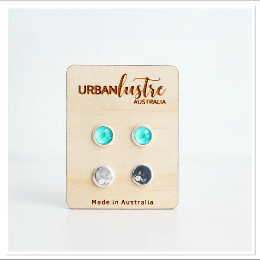 2 Pack glass + silver charm studs