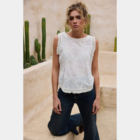 Chantilly Top Natural Embroidered