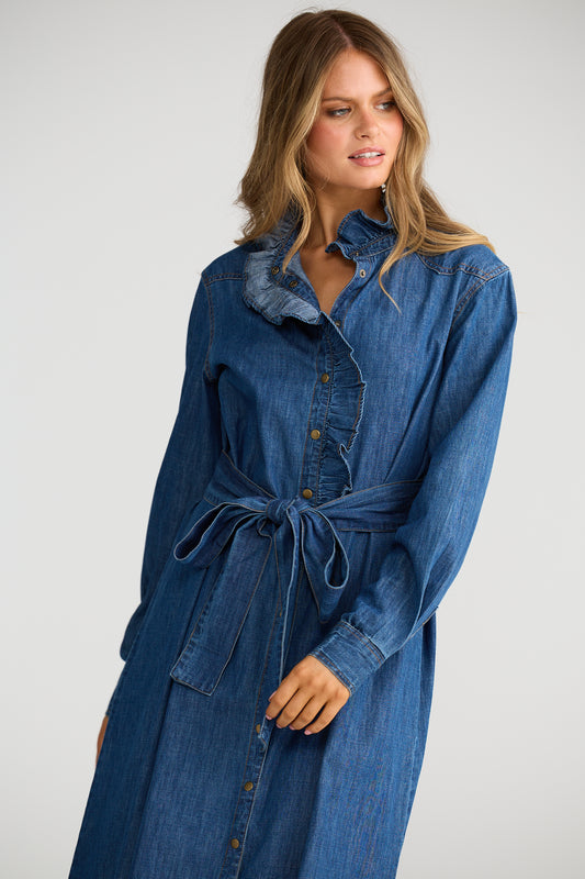 Pedro Maxi Dress in Mid Denim
