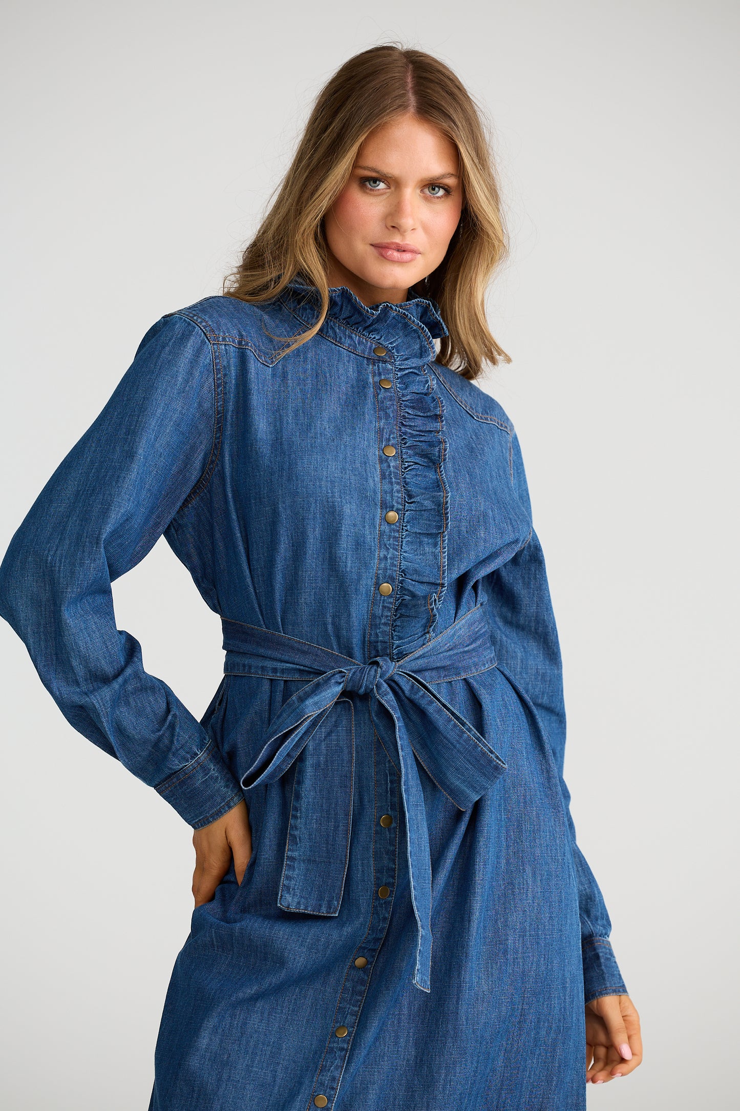 Pedro Maxi Dress in Mid Denim