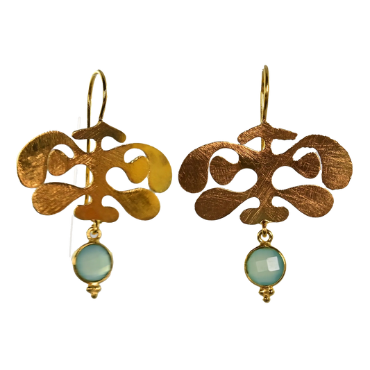MW A175 Gingko Euro Gold Gemstone Earrings