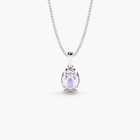 Stunning Sri Lankan Amethyst in white gold setting with Sterling Silver chain