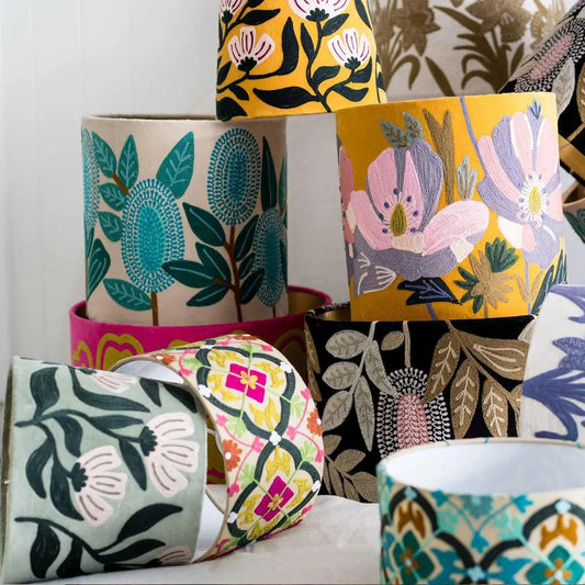 Turquoise Banksia Velvet Drum Shade