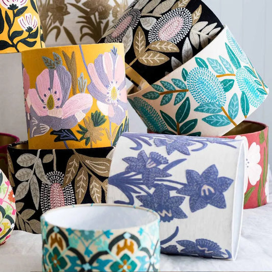 Turquoise Banksia Velvet Drum Shade - Large