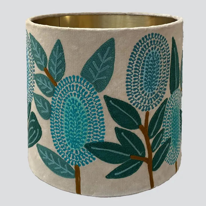 Turquoise Banksia Velvet Drum Shade