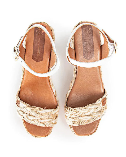 Camerun Espadrille Wedges in Black and White/Jute