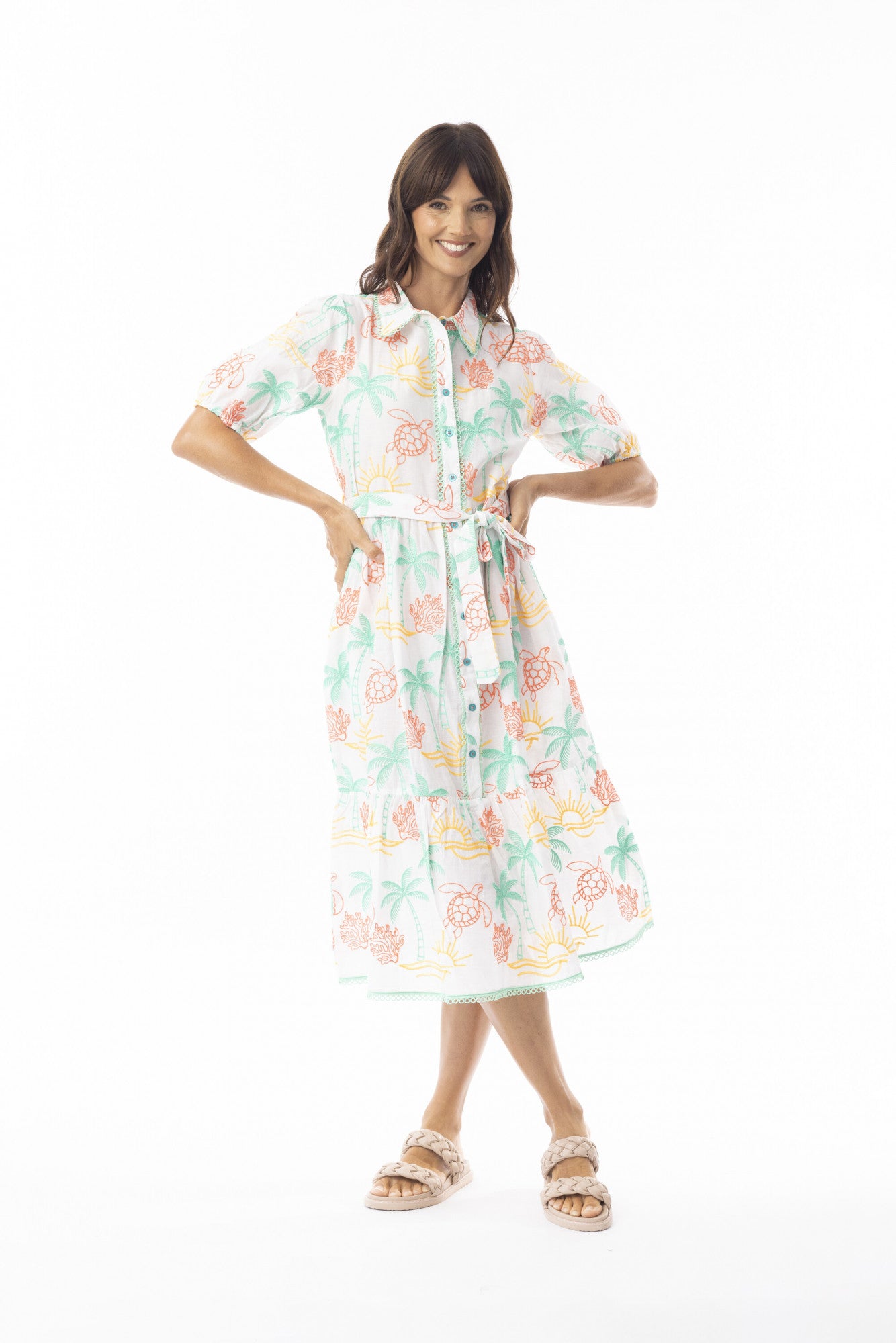 Coral Dress Collar Elbow Sleeve