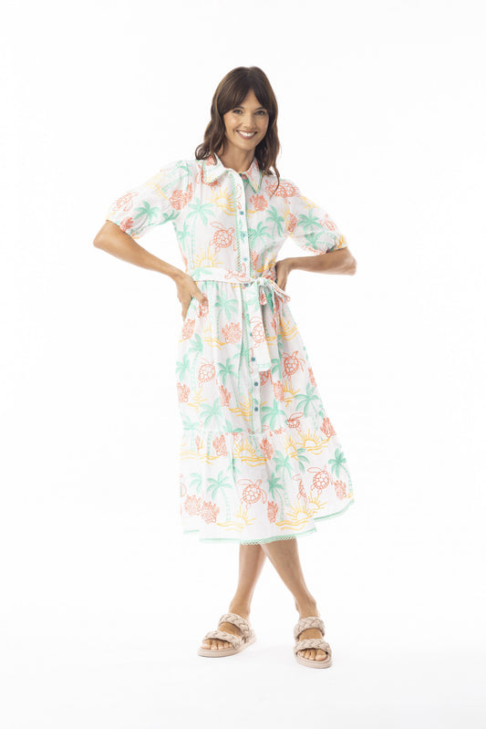 Coral Dress Collar Elbow Sleeve