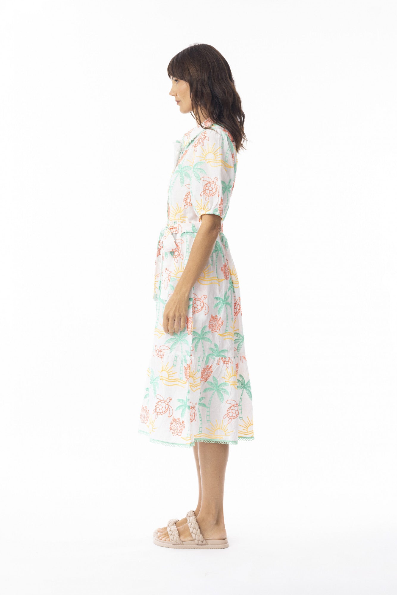Coral Dress Collar Elbow Sleeve