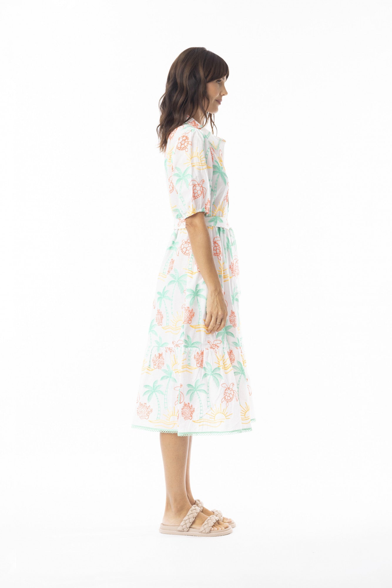 Coral Dress Collar Elbow Sleeve