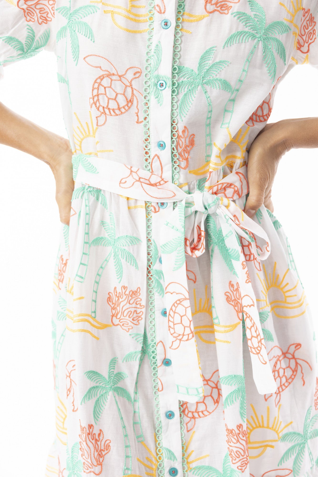 Coral Dress Collar Elbow Sleeve
