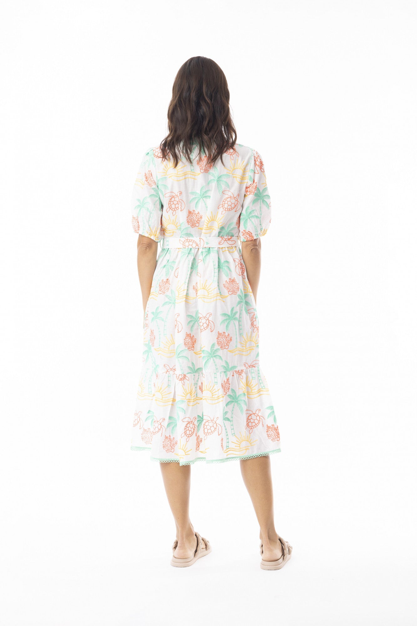 Coral Dress Collar Elbow Sleeve