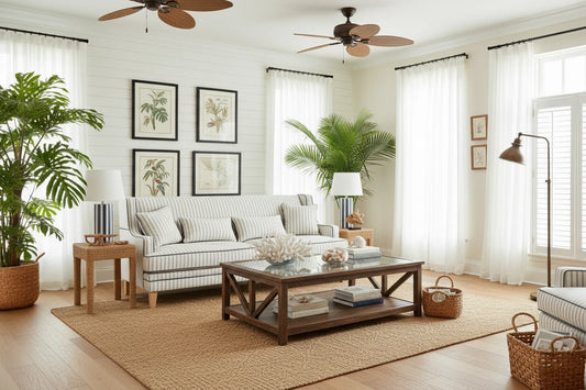 Bondi Hamptons 3 Seat Sofa Blue/White Pin Stripe