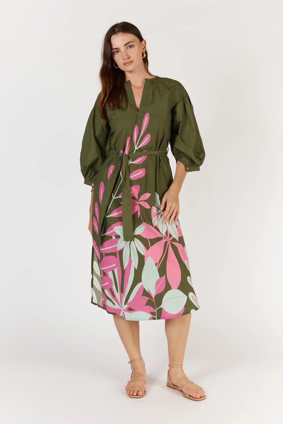Itami Fern Long Sleeve Dress Khaki