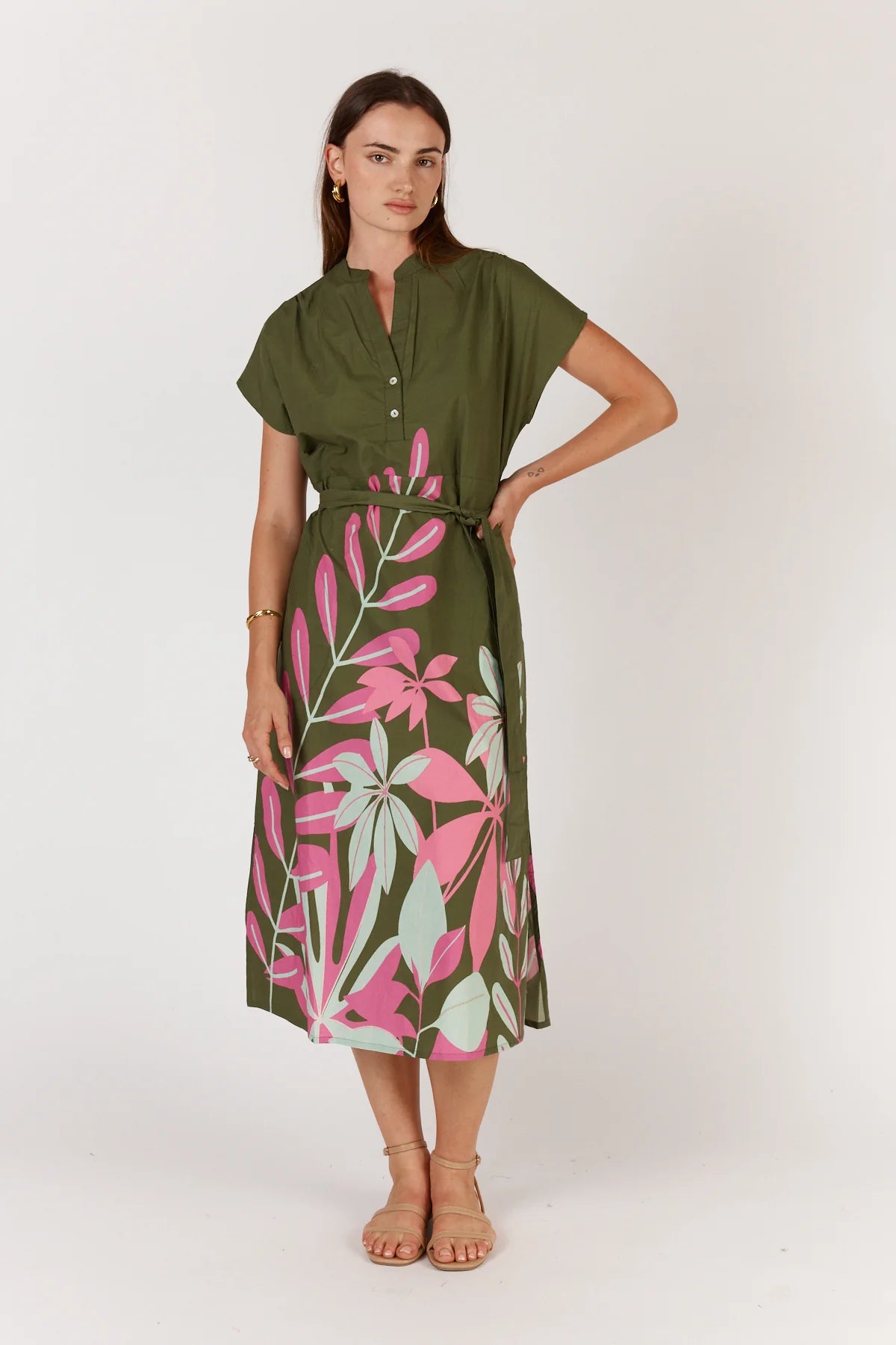 Itami Fern Capped Sleeve Khaki