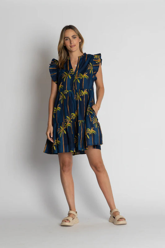 Badira Ruffle Dress in Navy