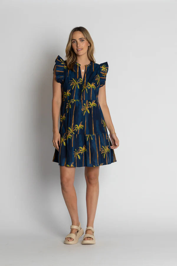 Badira Ruffle Dress in Navy