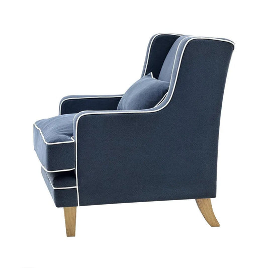 Hamptons Navy Armchair with white piping