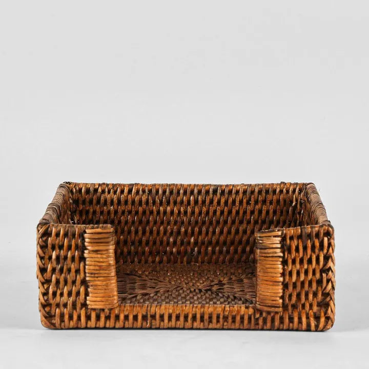 Rattan Square Napkin Box Antique Brown