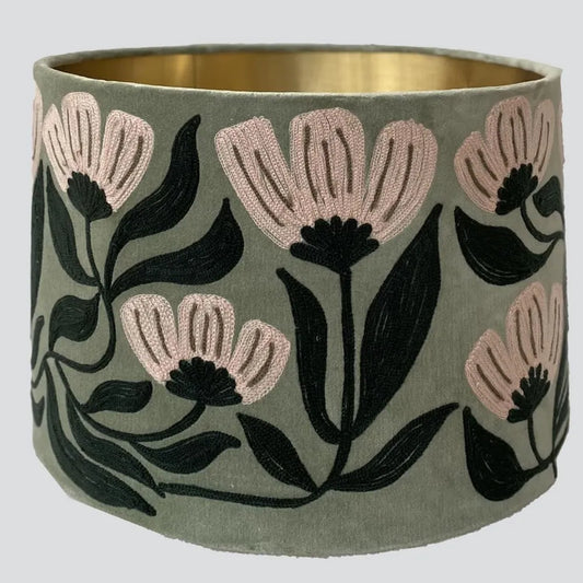 Sage Green Velvet Daisy Drum Shade