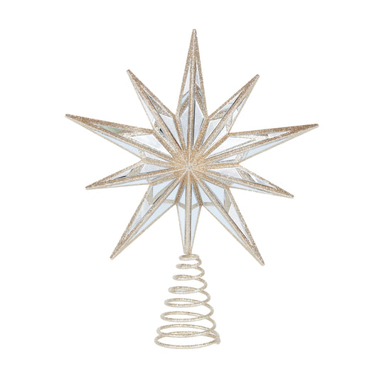 9 Point Mirrored Tree Topper Star in Champagne