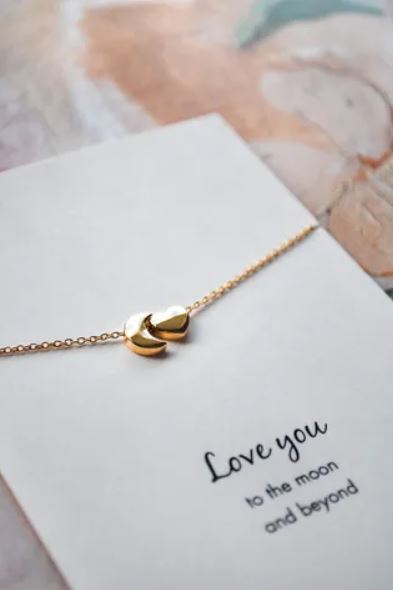 Petals Moon and Heart Necklace in Gold