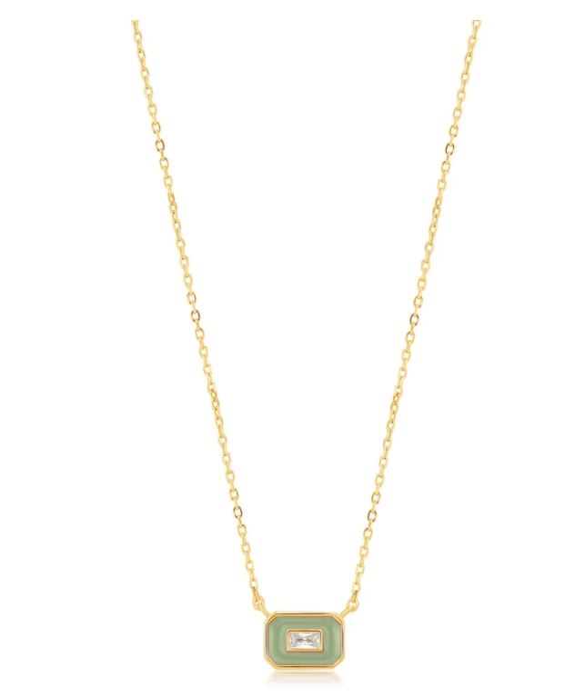 Sage Enamel Emblem Gold Necklace