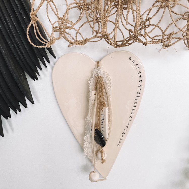 Ceramic family heart wall hanging – personalised names around edge