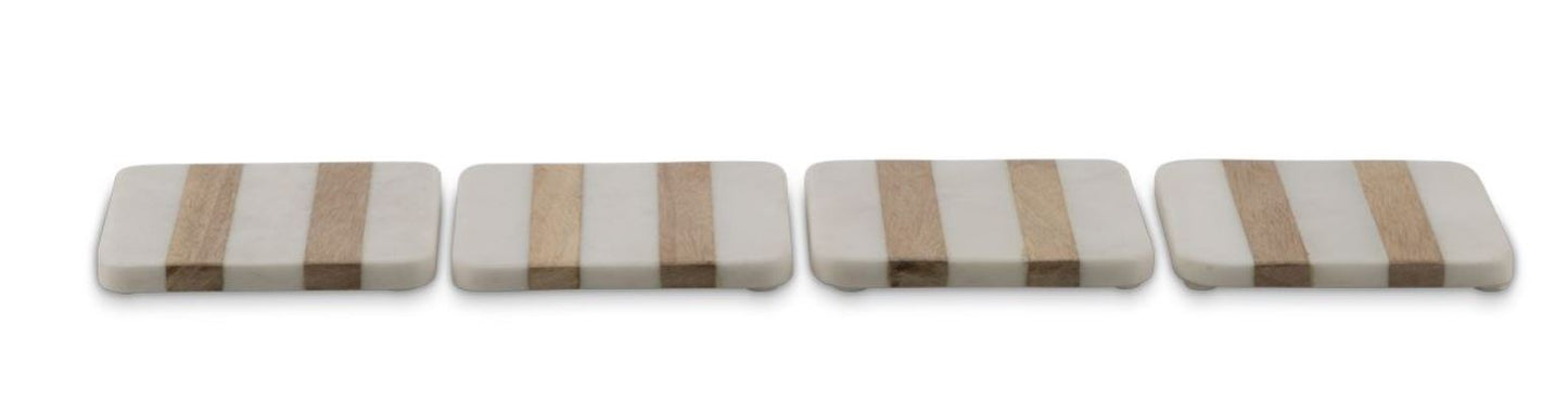 Square Wood and Marble Coaster Set