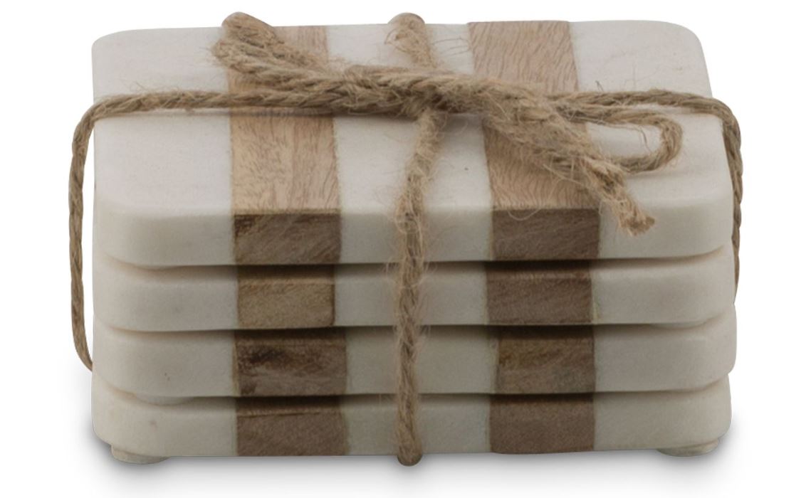 Square Wood and Marble Coaster Set