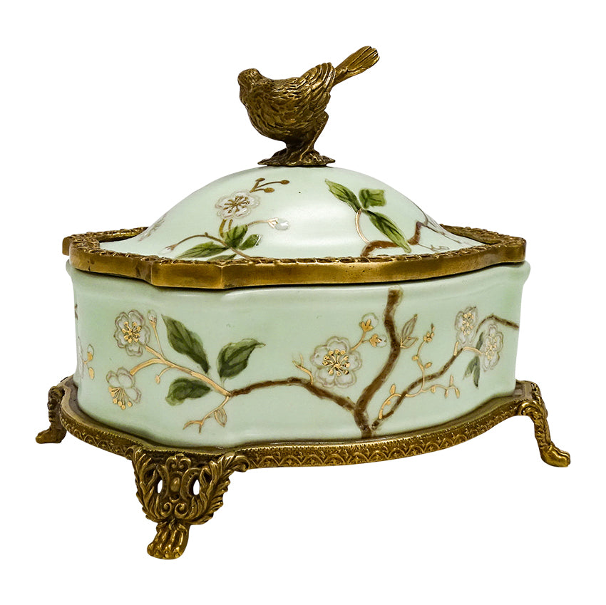 Trinket Box Dunnock Pale Sage 15cmL