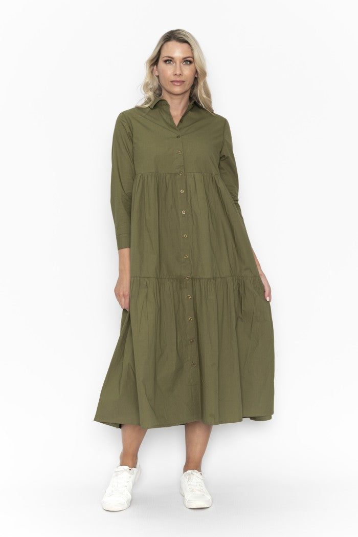 Essentials Dress Layers Long Poplin Dark Oak