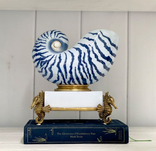 Nautilus Shell Statue Decor in Blue