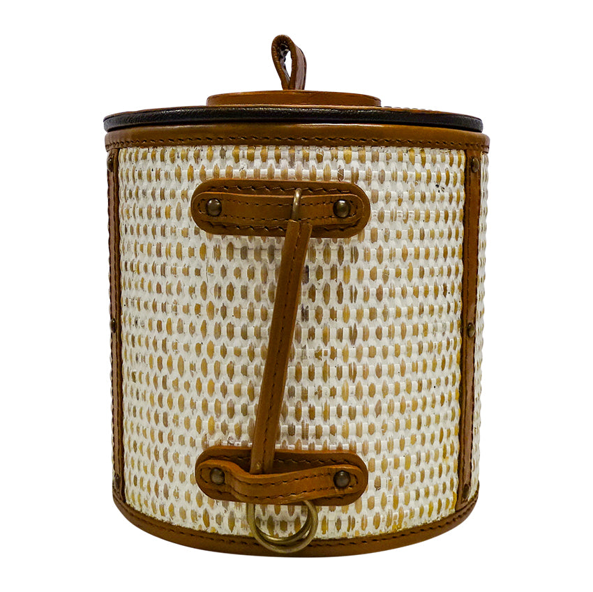 Ice Bucket Cote De Corail Rattan Leather White