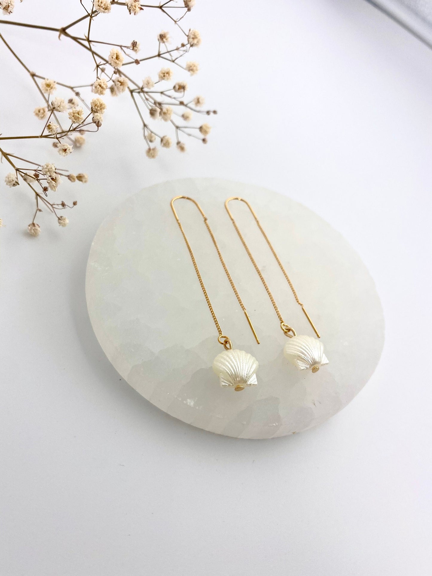 Shell Pearl Gold Threader Earrings