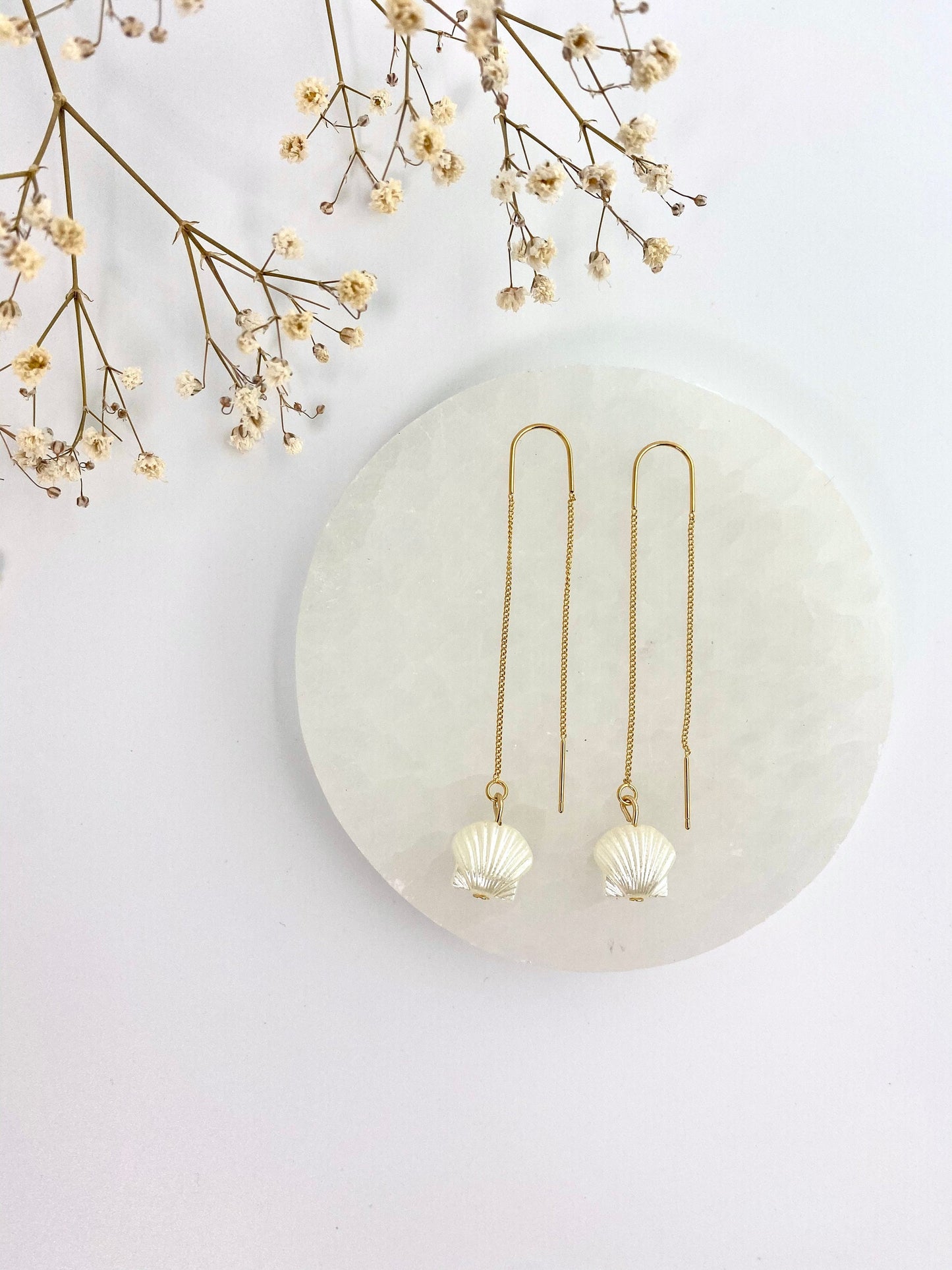 Shell Pearl Gold Threader Earrings