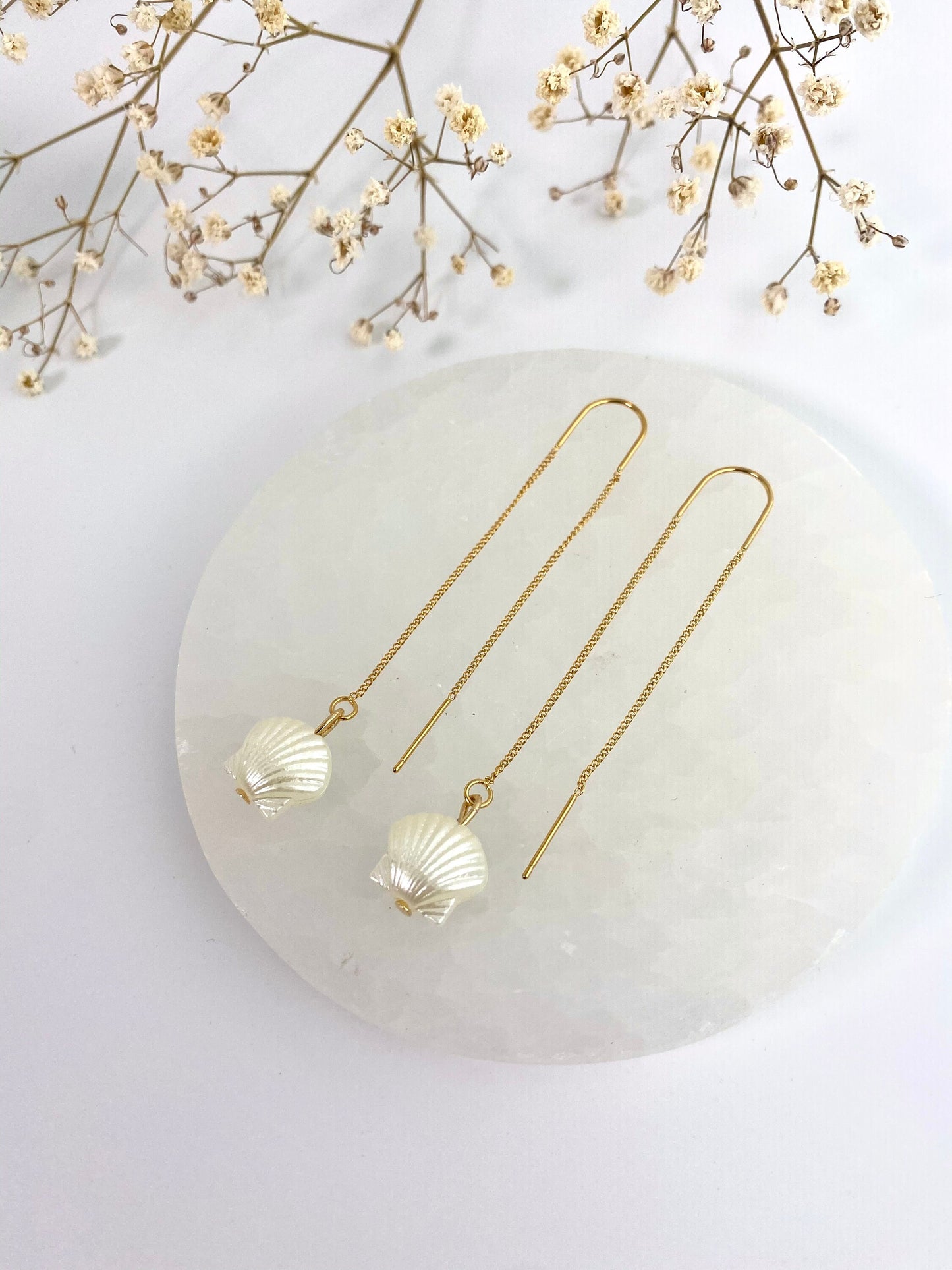 Shell Pearl Gold Threader Earrings