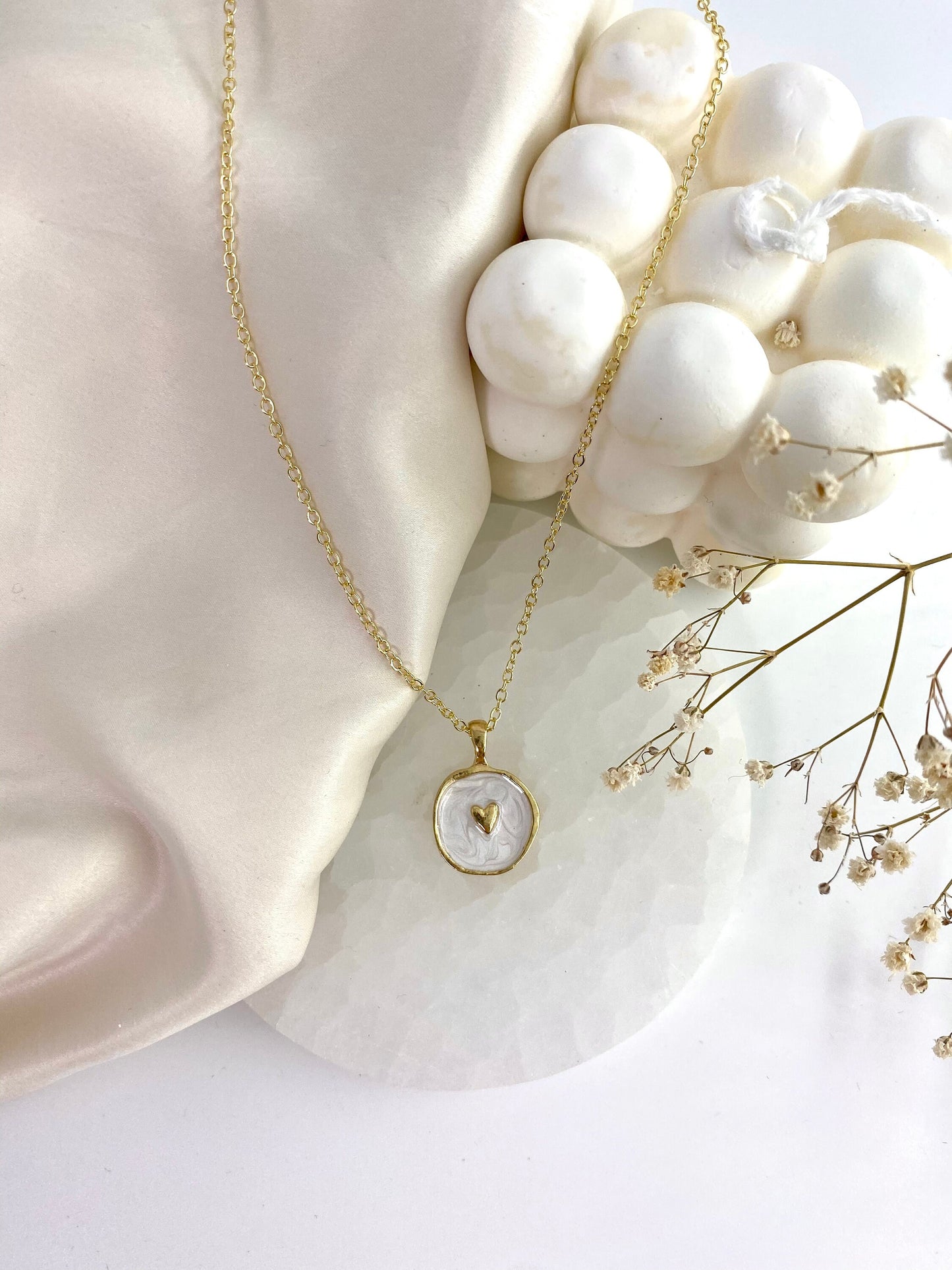 Gold White Heart Necklace
