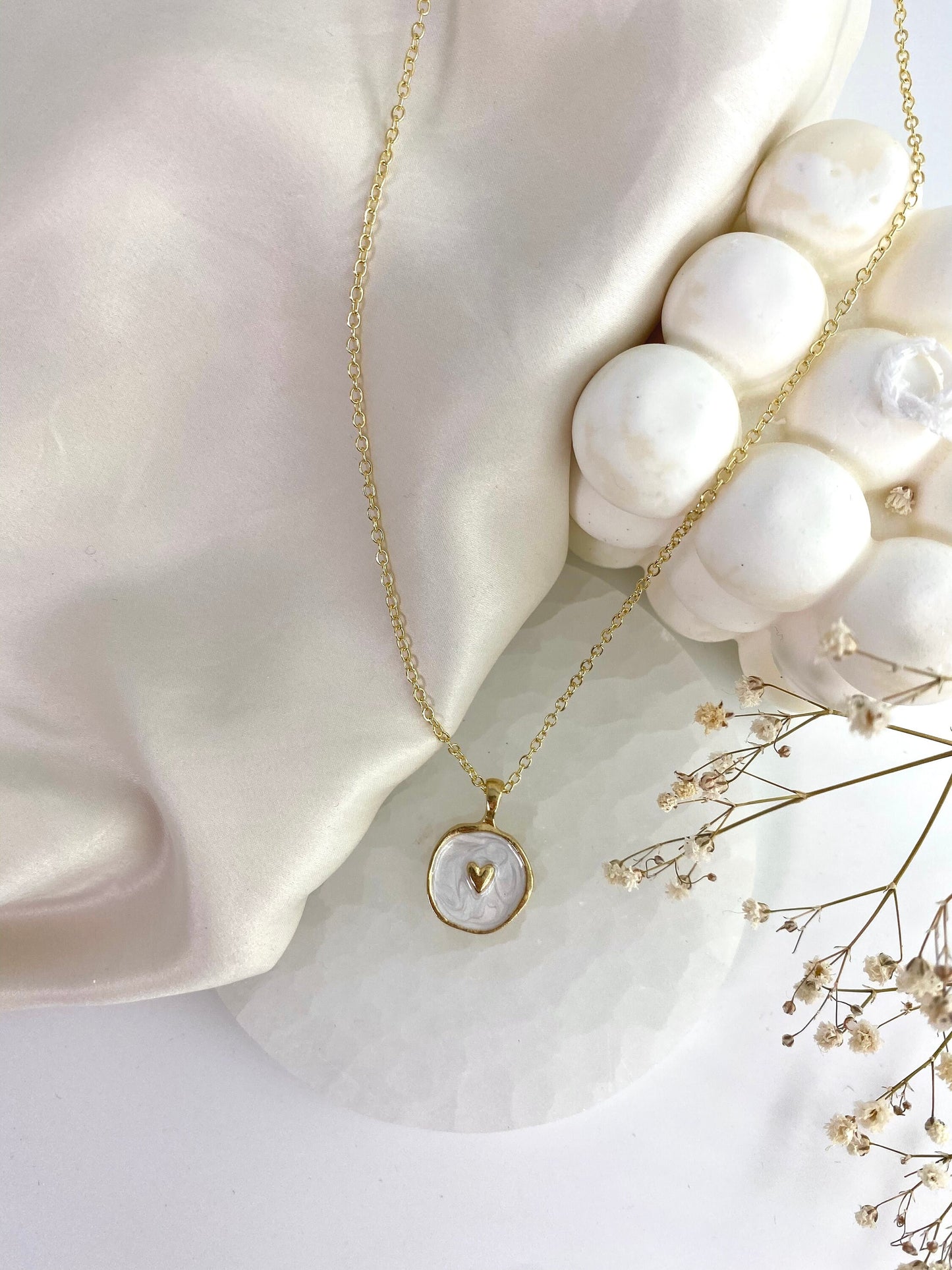 Gold White Heart Necklace