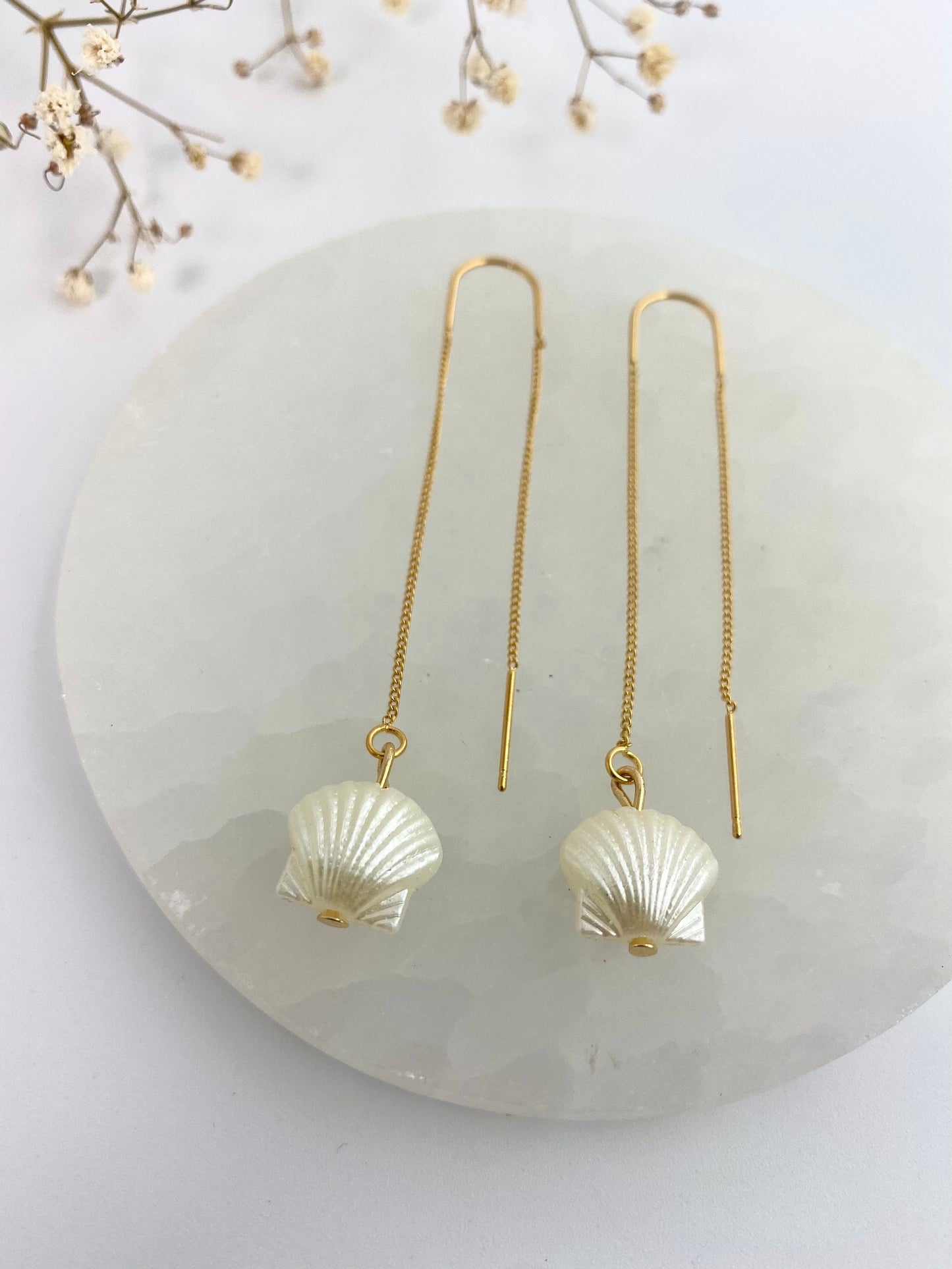 Shell Pearl Gold Threader Earrings