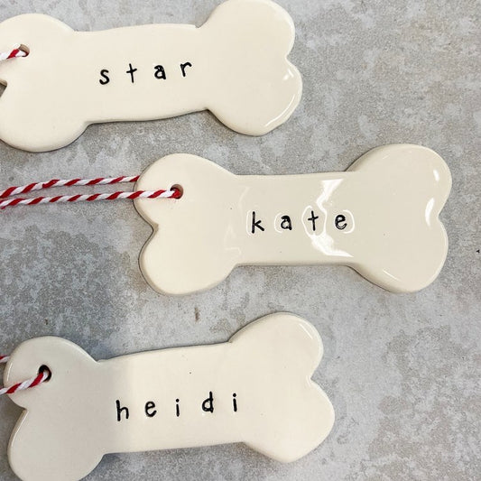 Ceramic Christmas Dog Bone Ornament Personalised
