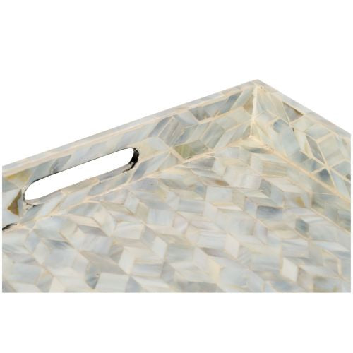 Rectangular Sapphire Capiz Shell Tray With Handles - Light Blue