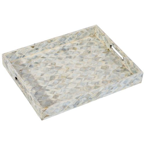 Rectangular Sapphire Capiz Shell Tray With Handles - Light Blue