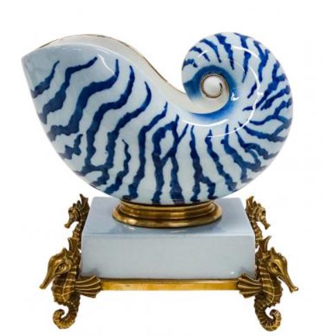 Nautilus Shell Statue Decor in Blue