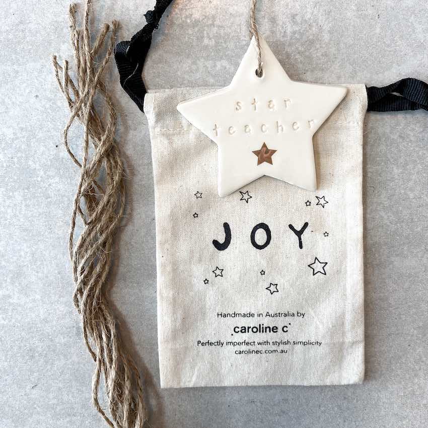 Ceramic Christmas Star Ornament Gold ‘star teacher’