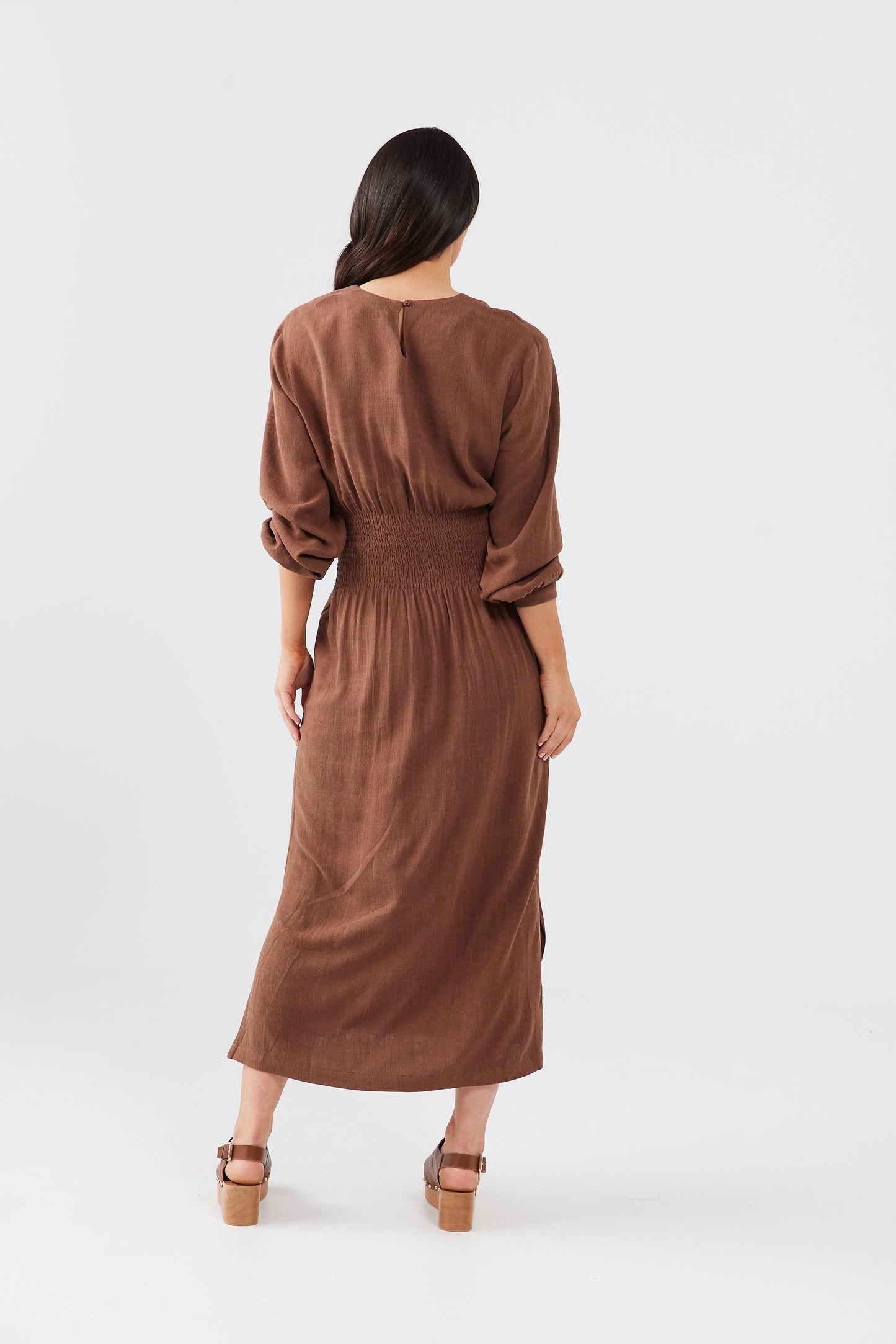 Turning Point Dress Chocolate Linen Ki