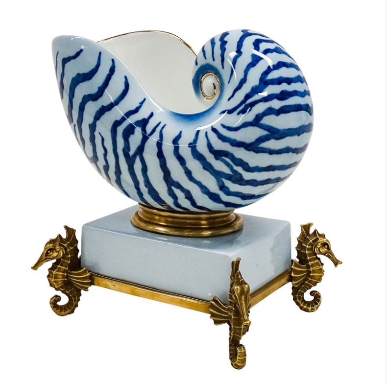 Nautilus Shell Statue Decor in Blue